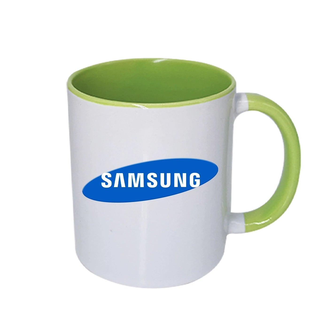 Luxury White Sublimatable Ceramic Mugs with Green Handle Img 2